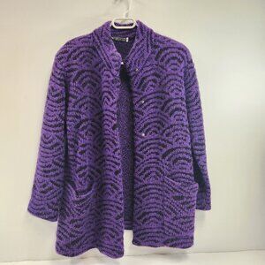Vintage Via Frascatti Snap Cardigan Purple Fan Shell Pattern Size 36
